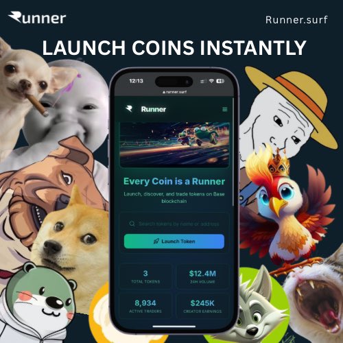 Meme. DeFi. GameFi. All in One Place.

Experience the easiest way to deploy and scale your token — and earn the best creator fees in the market.

On Runner.surf, every coin is a runner.