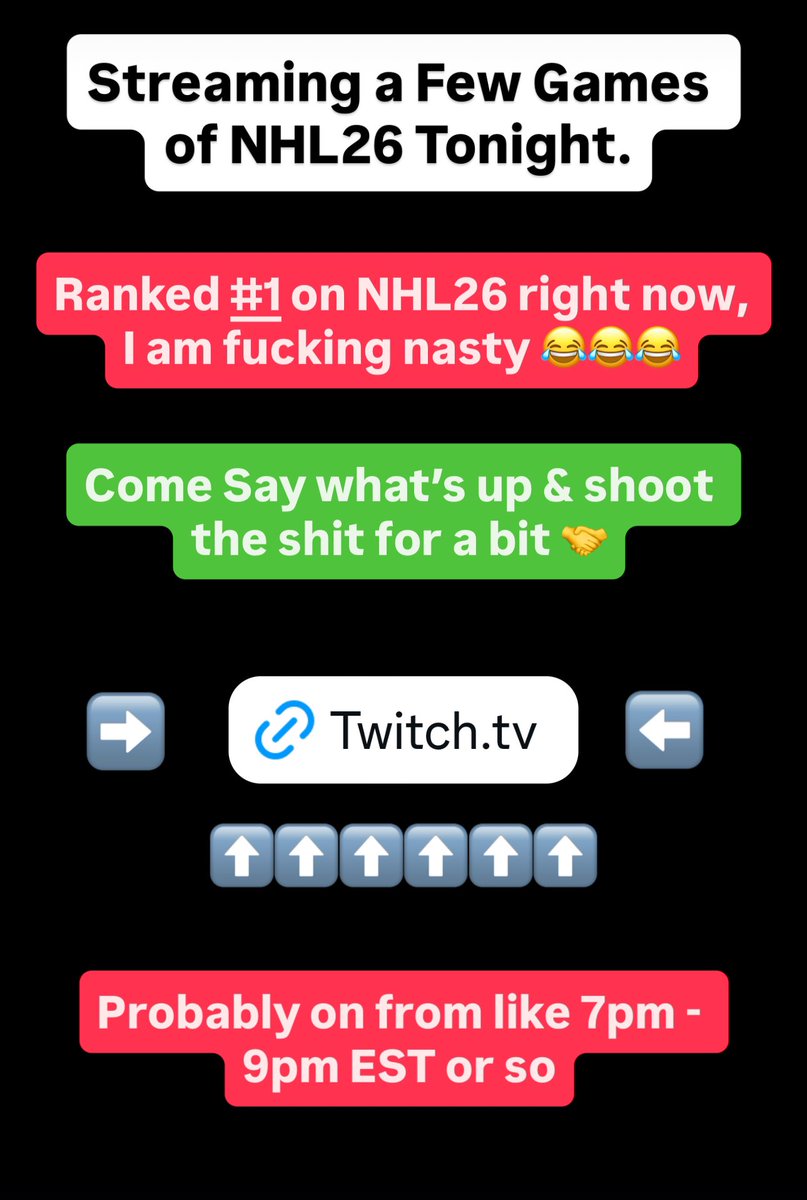 Streaming some #NHL26 on #Twitch tonight!

Twitch.tv/therealskian

Currently Ranked #1 in the Casual Top 100. 

Come say what’s up &amp; shoot the shit with me while I build this up 💪🏼 

#twitch #streaming #StreamingNow #nhl #nhl26 #BettingCommunity #GamblingX #GamblingTwitter #NFL