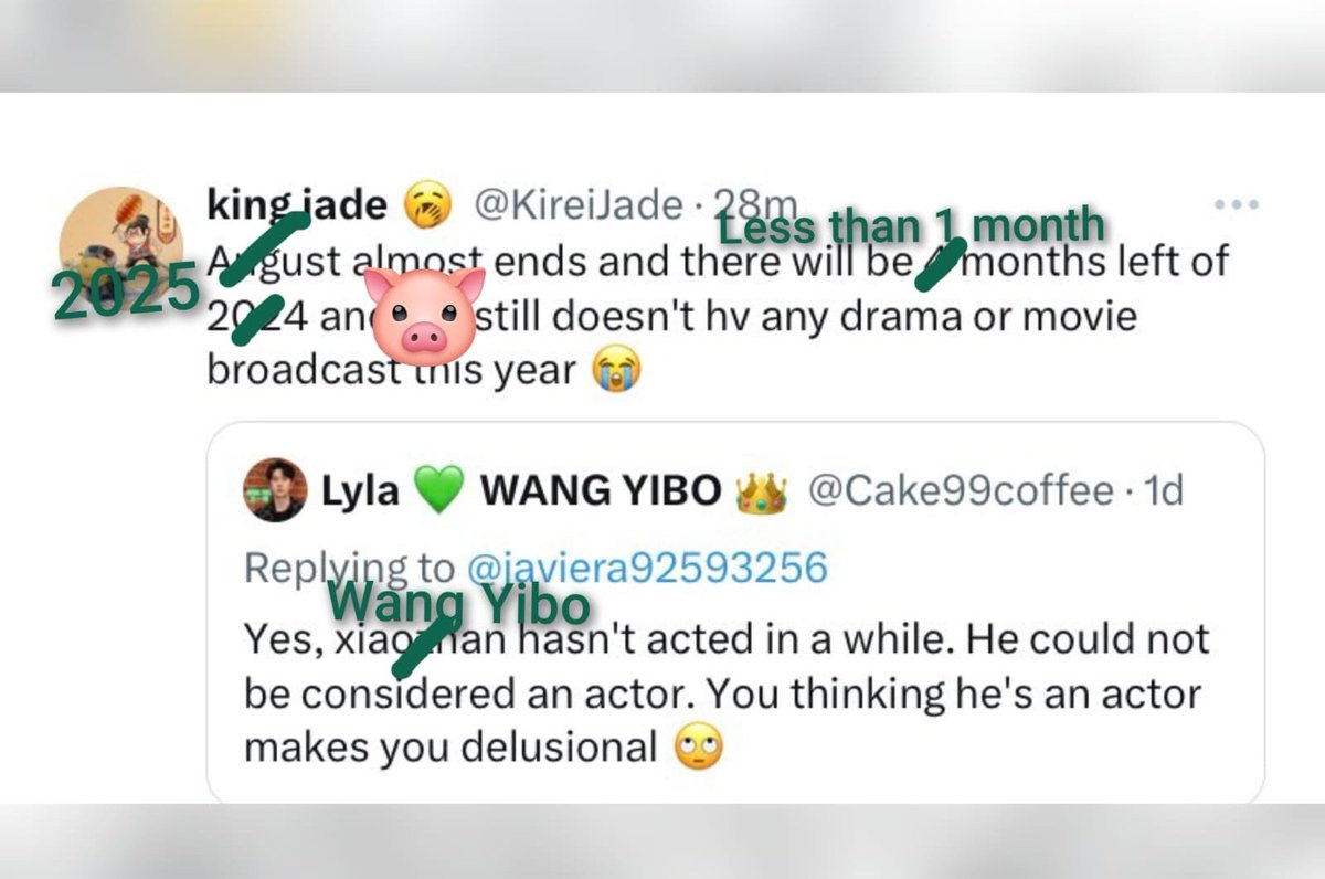 ruby91005's tweet image. &quot;28 days before 2025 end, Wang Yibo still doesn&apos;t have movie or drama broadcast. Wang Yibo hasn&apos;t acted for long. He could not be considered actor. You thinking he&apos;s actor makes you delusional&quot;

When I see toilets insult and slander Xiao Zhan, I will repeat this for them