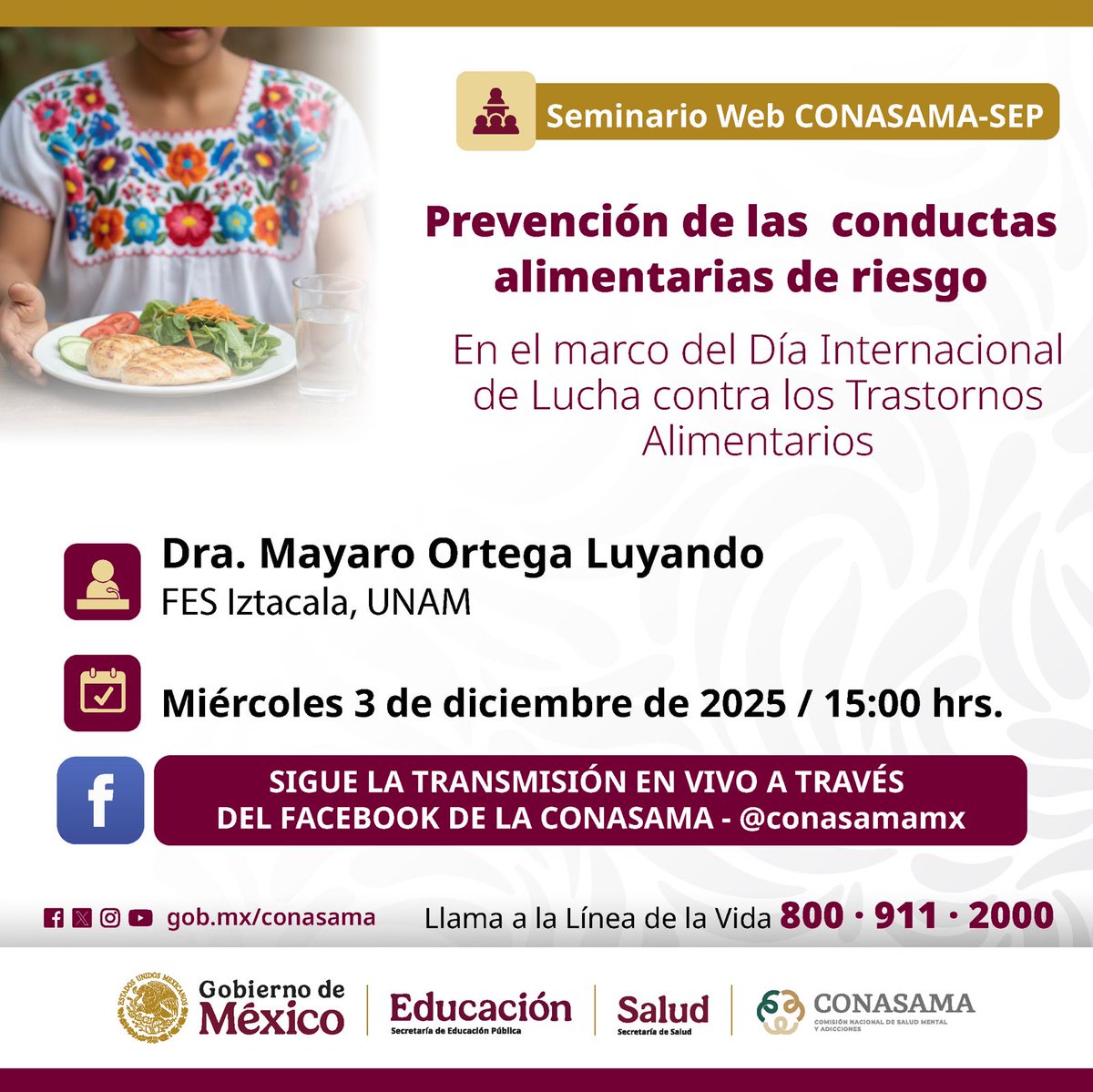 📢 ¡Te invitamos!🥑🔊
En el marco de la conmemoración del “Día Internacional de la Lucha contra los Trastornos de la Conducta Alimentaria”🍎
<a href="/SEP_mx/">SEP México</a> 
<a href="/SSalud_mx/">SALUD México</a> 
<a href="/conasamamx/">CONASAMA</a> 
<a href="/Edomex/">Gobierno del Estado de México</a> 
<a href="/SaludEdomex/">Secretaría de Salud del Estado de México</a> 
<a href="/SeducEdoMex/">Educación, Ciencia, Tecnología e Innovación</a> 
<a href="/SEMSedomex/">SEMS</a> 
<a href="/DGEMSedomex/">DGEMS</a> 
<a href="/dbg_epoem/">Dirección de Bachillerato General.Estado de México</a>