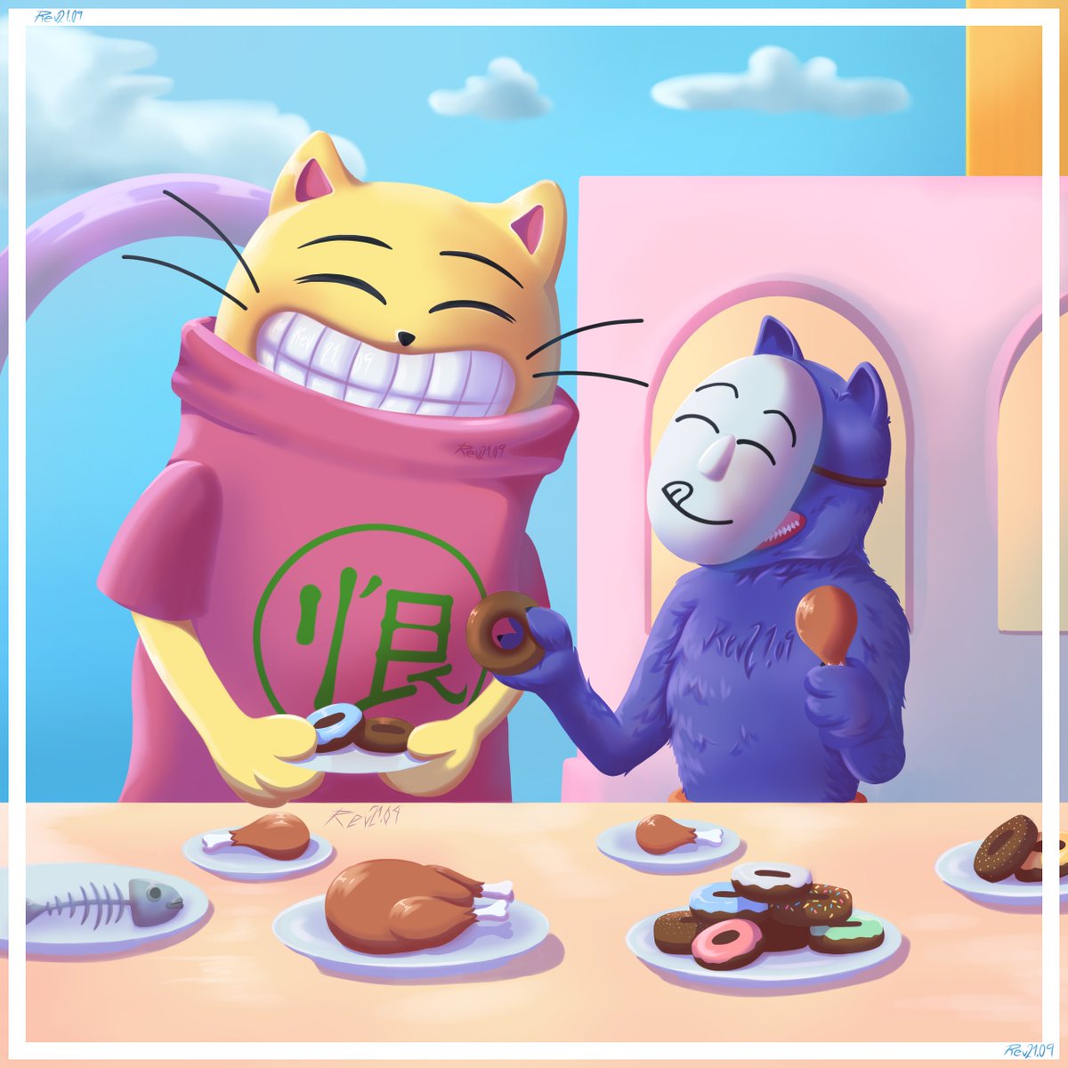 Compartiendo 🐱🍩🍗🐺

Tenía muchas ganas de dibujarlos juntos 😜✨️.

🐱🐺
#私の可愛さを思い知れ #ポピーザぱフォーマー #Popeetheperformer #mrstainonjunkalley #ガラクタ通りのステイン #ArtistsOnTwitter #fanart #art #digitalart #artwork #DigitalArtist #digitalpainting