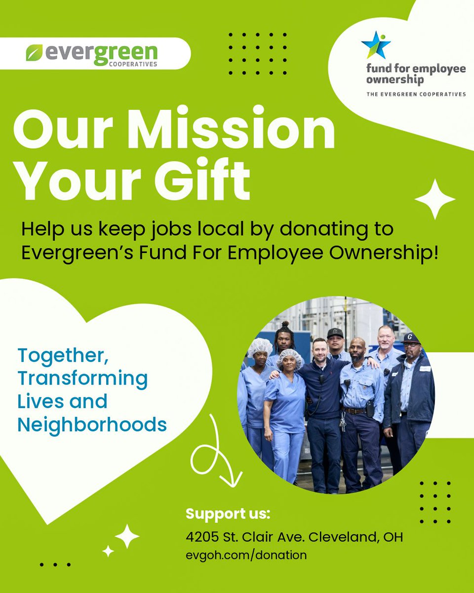 We know there are many deserving orgs asking for your help this holiday season, but we hope you will also consider making a donation to Evergreen’s Fund for Employee Ownership 💚

Learn more ➡️ evgoh.com/donation

#Cleveland #GivingTuesday #Donate