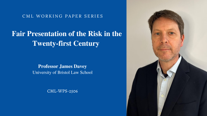 Congratulations to Professor James Davey, whose CML Working Paper on ‘Fair Presentation of the Risk in the Twenty-First Century’ has just been published.

Professor Davey's paper is available for downloading free of charge at papers.ssrn.com/sol3/papers.cf… or law.nus.edu.sg/cml/publicatio…