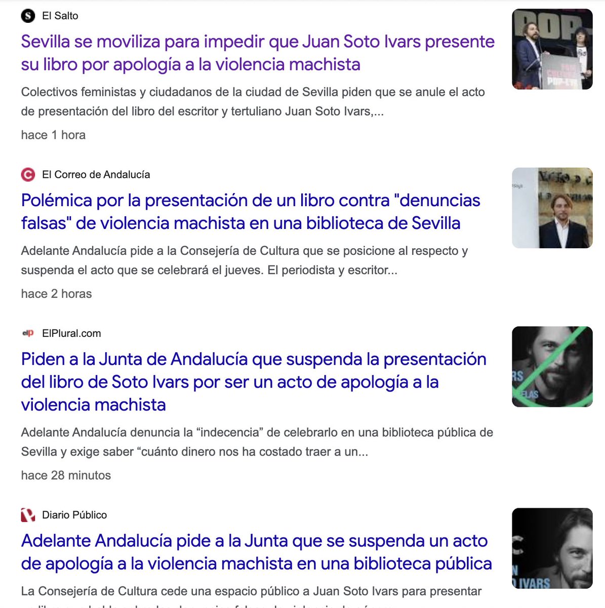 Exigen cancelar un libro sobre denuncias falsas con algo que no puedo definir sino como una abyecta denuncia falsa, que hago "apología de la violencia machista".
En fin. Nos vemos: miércoles en Málaga, jueves en Sevilla (si los que viven de mis impuestos lo permiten)