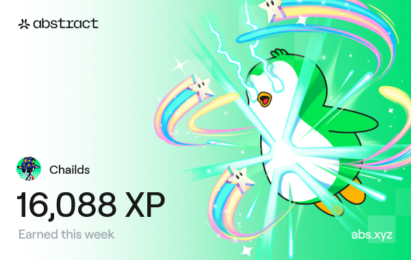 0xChailds's tweet image. I just earned 16,088 XP on @AbstractChain! 🎉