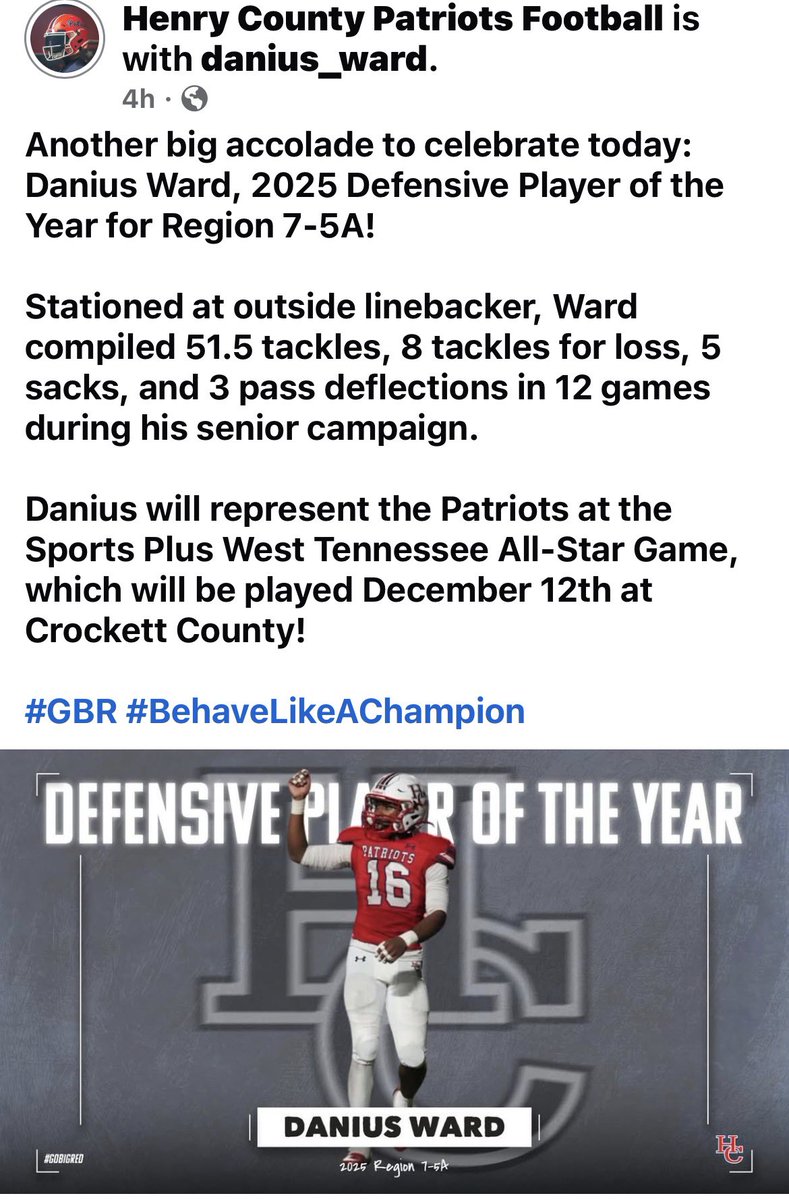 DaniusWard1's tweet photo. Beyond blessed for being able to accomplish this and i thank everyone who has helped me along the way🙌🏾🖤
#hardwork #football #Defense #region #Linebacker #grind #hardwork #nonstop #worker #YNY @HCPatriotsFB https://t.co/Aawn9vL7vV