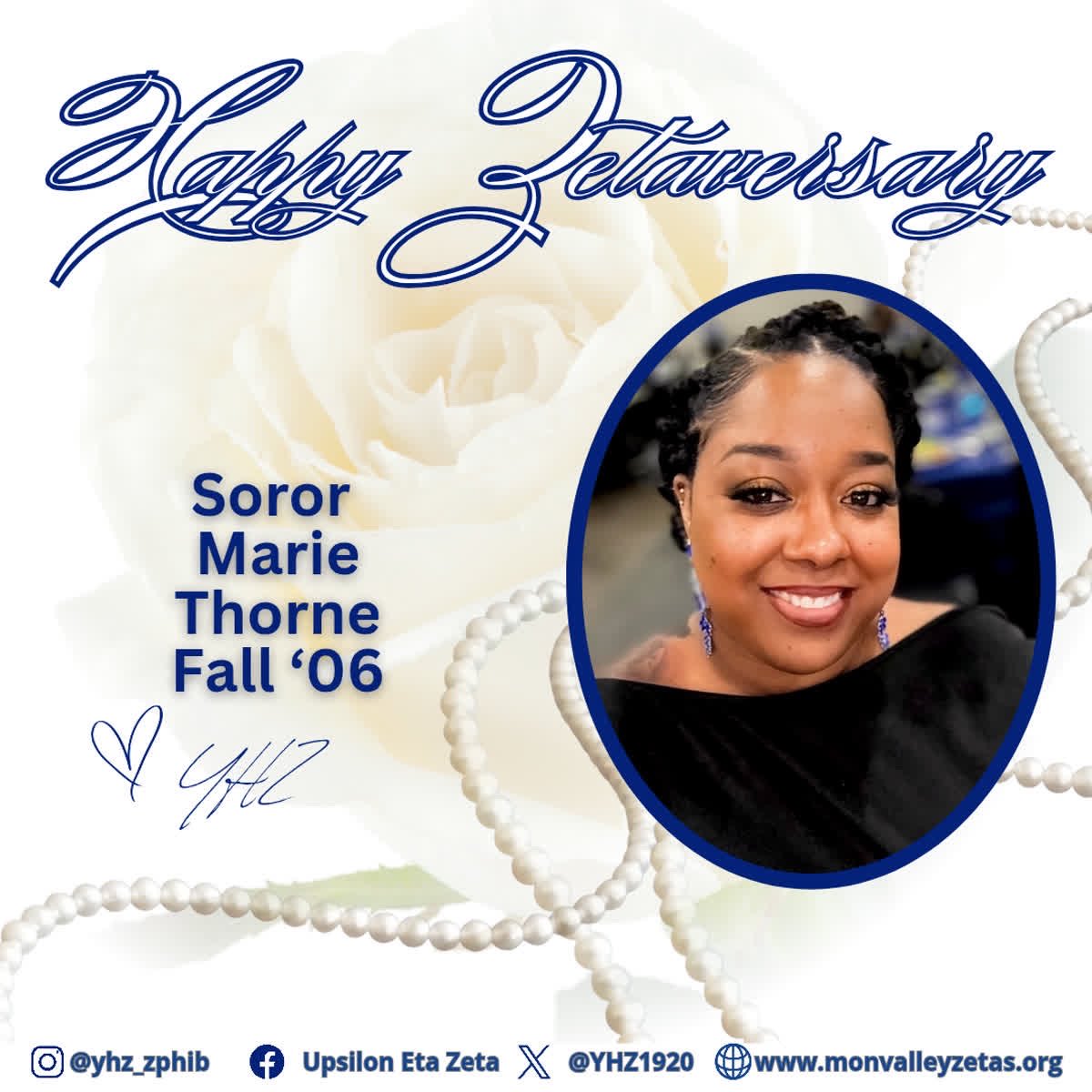 YHZ1920's tweet photo. Help us celebrate our sister and chapter member, Soror Marie, on her Zetaversary! 🕊️

Congrats on another year in Zeta. May your Zeta knowledge only strengthen with time. Have a great day, Soror Marie! 💙

#MonValleyZetas #YHZ
#UnbreakableUpsilonEtaZeta
#DecemberZetaversary https://t.co/dfbecZ0T9R