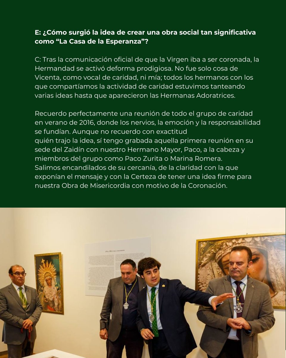 HdadEsperanza's tweet photo. Este mes, las secciones habituales irán dirigidas a conocer La Casa de la Esperanza, el proyecto de caridad que nació gracias a la Coronación de Nuestra Titular. 

Agradecemos a Francisco Villanueva su colaboración y su buen hacer. 

Unidos en la fe, hacemos hermandad. https://t.co/UfI4xYsujQ