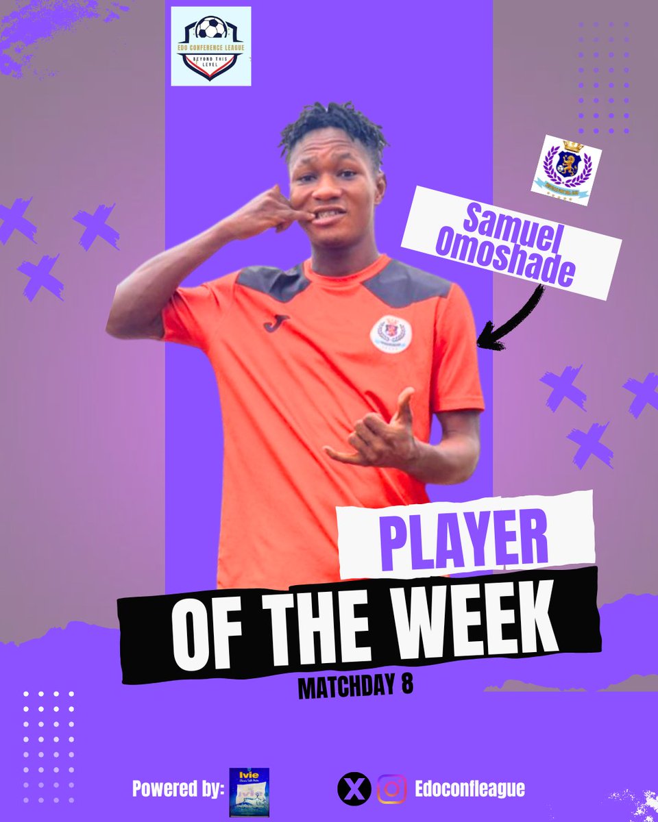 Here comes the Player of the Week for Matchday 8… ⭐️⚽️

Samuel Omoshade of Westgate FC delivered a standout performance, dominating the game against Rangers FC with an incredible four-goal haul. A clinical, decisive display from the winger. 👏🔥

#Edoconferenceleague