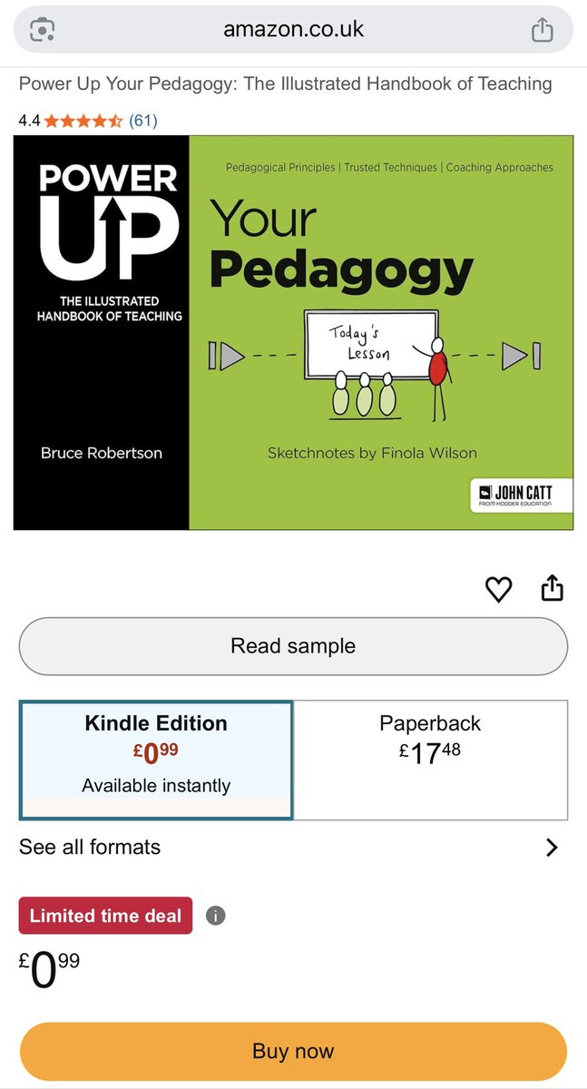 BruceNextLevel's tweet photo. The Kindle edition of Power Up Your Pedagogy is currently available on Amazon for £0.99 - no better time to get yourself a copy!

https://t.co/jj4tKP6Zao

“So much powered into one book and covering all the hot topics using the best evidence from classrooms and the research literature. Beautifully illustrated, great examples, and provocations aplenty.” -Professor John Hattie