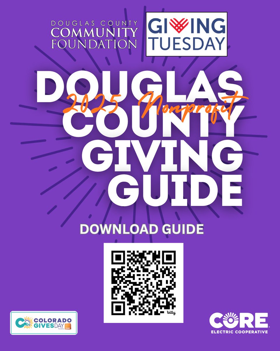 DCCFInspires's tweet photo. DCCF is excited to announce that the #DouglasCountyGives "Giving Guide" is NOW LIVE! What better way to kick off #GivingTuesday2025 than to download the guide and support your favorite @douglascountyco nonprofit?! Scan below.
#GiveWhereYouLive

@ColoradoGives https://t.co/AVxerE992O