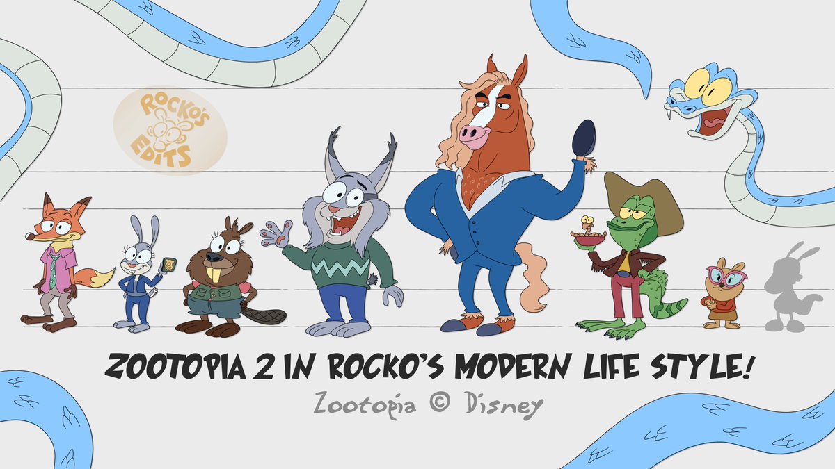 rockosedits's tweet photo. Nick, Judy, Nibbles, Mayor Winddancer, Pawbert, Jesus, Dr. Fuzzby and Gary from Zootopia 2 but in Rocko's Modern Life style! https://t.co/FawIZGsUGo