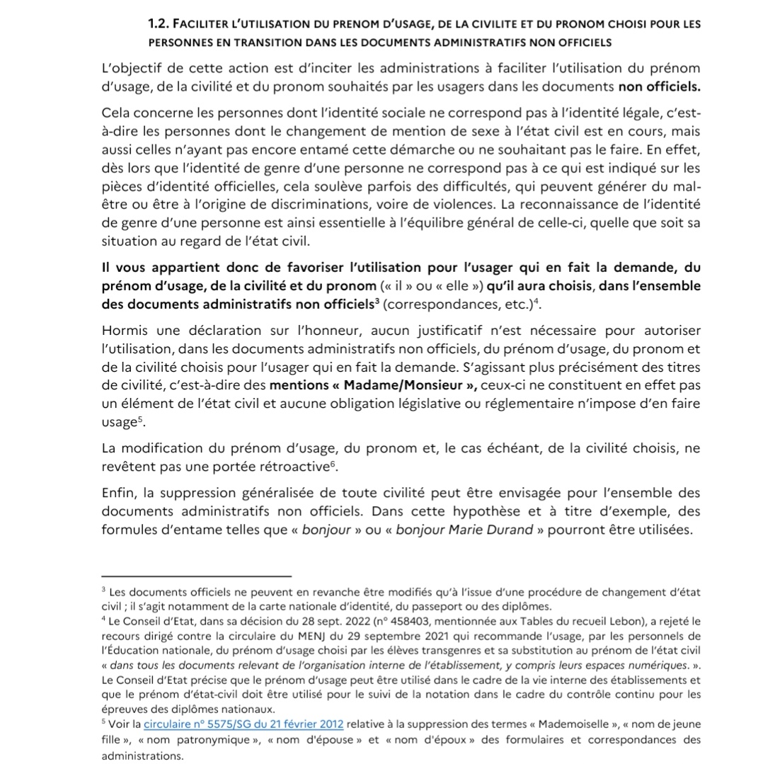 Non selon la circulaire de juin 2023 relative à la prise en compte de la diversité des familles et au respect de l’identité des personnes transgenres dans la fonction publique de l’Etat (cf en particulier la note 4)