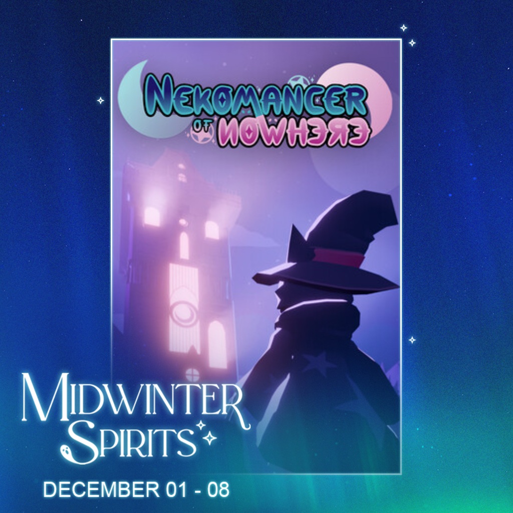 We're proud to announce that ✨Nekomancer of Nowhere✨ is in the #MidwinterSpirits Steam Event hosted by <a href="/IvyJuiceGames/">⚙️ SCHROTT 🔩 Ivy Juice Games</a> !

Check out Nekomancer, as well as tons of other cozy winter games/demos :3

store.steampowered.com/app/3180290

#indiegames #gamedev