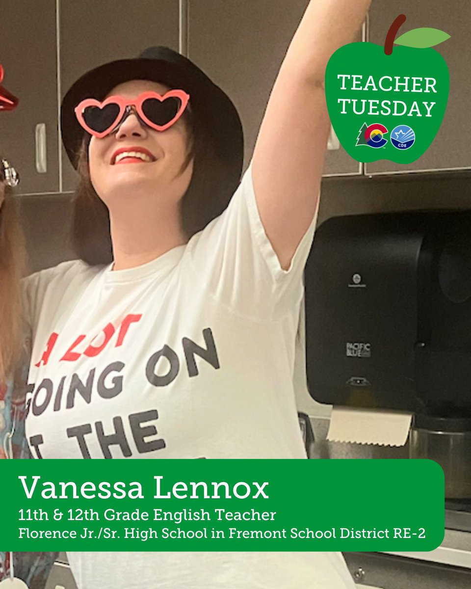 codepted's tweet image. Today for Teacher Tuesday we are celebrating Vanessa Lennox, an 11th- and 12th-grade English teacher at Florence Jr./Sr. High School in @FremontRE2. Vanessa has been teaching for 16 years.