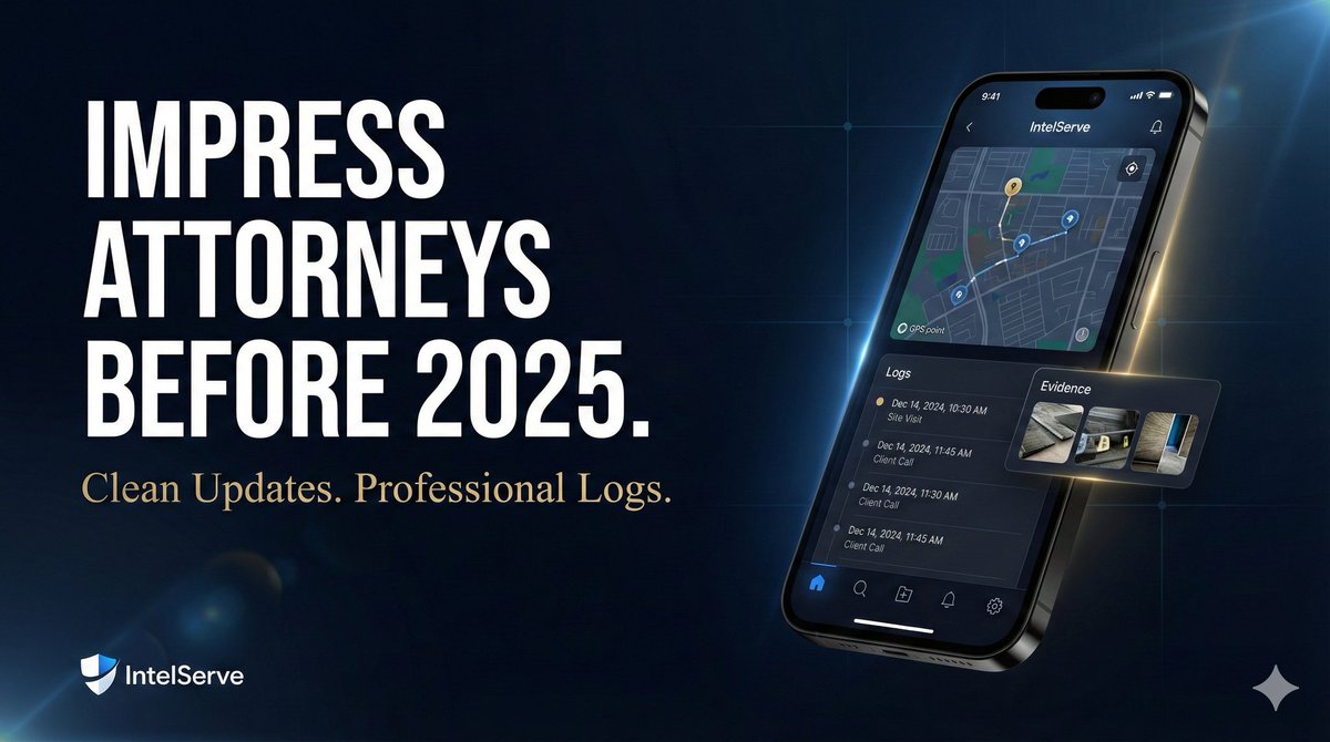 MidlandsPI's tweet image. 🔥 The end-of-year client IMPRESS moment.

Clean updates win attorneys.
Professional logs keep them.

IntelServe = GPS proof, real-time logs, clean reports.

Finish 2024 as the go-to provider.
👉 intelserve.io

#ProcessServer #LegalTech #PILife