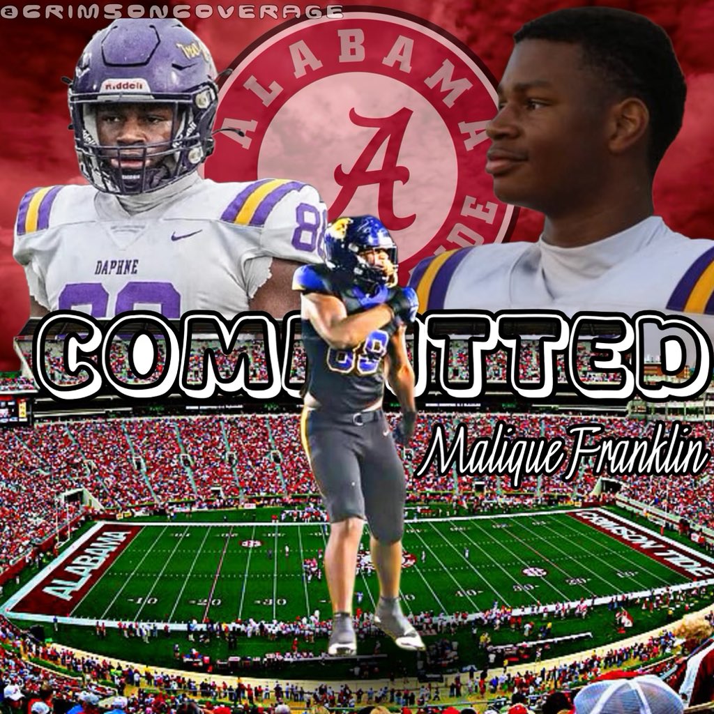 BOOM!!

Alabama lands a commitment from 2026 3 ⭐️ edge rusher Malique Franklin (<a href="/MaliqueNxt/">Malique’ Franklin</a>).

Franklin received an offer from Alabama on Monday. 

The native of Daphne, Alabama is listed at 6-foot-6, 252 pounds.