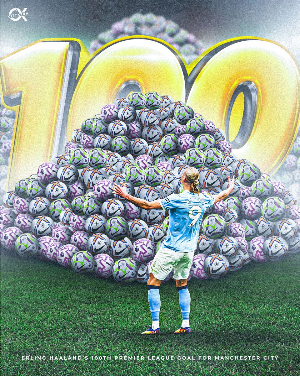 City_Xtra's tweet image. BREAKING: Erling Haaland has become the fastest player to score 100 goals in Premier League history, reaching a century in 111 appearances.

Alan Shearer is now the second-fastest with 100 goals scored in his first 124 Premier League games.