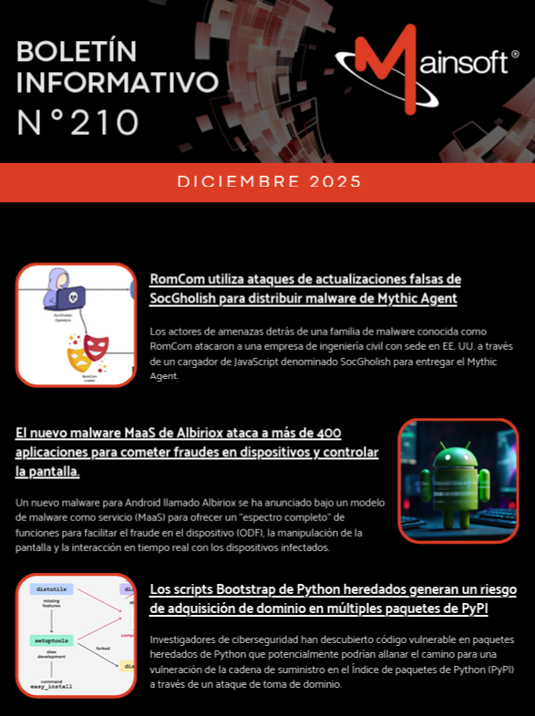 MainsoftArg's tweet photo. ¿Quieres enterarte de este y otros boletines de Ciberseguridad que tenemos para ti? Ingresa a https://t.co/x643BDwi7o y ponte al día con las últimas noticias. https://t.co/8cu6puwqa5