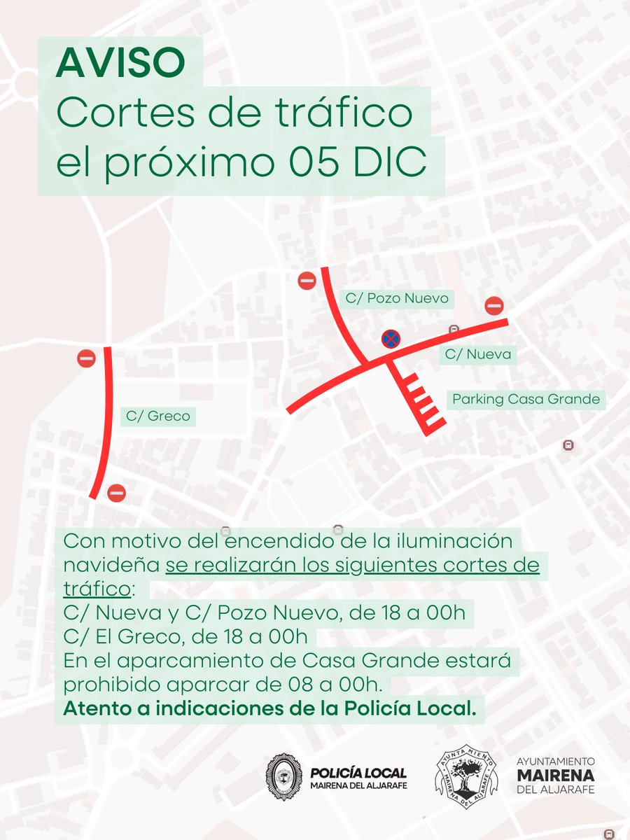 El prximo viernes 5 de diciembre, con motivo del encendido de la  iluminacin navidea, se realizarn cortes de trfico para garantizar la  seguridad de todas las personas.