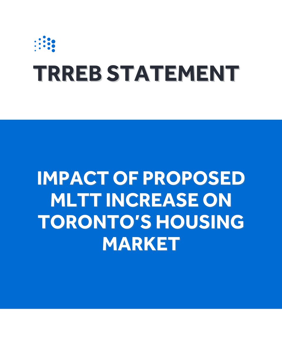 TRREB calls on Toronto City Council to reject the proposed increase to the Municipal Land Transfer Tax.
Higher taxes = reduced affordability and limited housing supply.
Read our full statement 👉 bit.ly/3MeCD6C