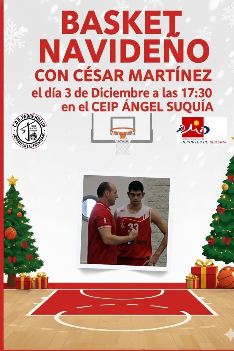 🎄🏀 ¡La magia del basket llega esta Navidad a nuestros barrios!
El 3 de diciembre a las 17:30, el CEIP Ángel Suquía vivirá una tarde especial de Basket Navideño con la presencia de Cesar Martínez . ✨
Una oportunidad para aprender, compartir y disfrutar del deporte en comunidad.