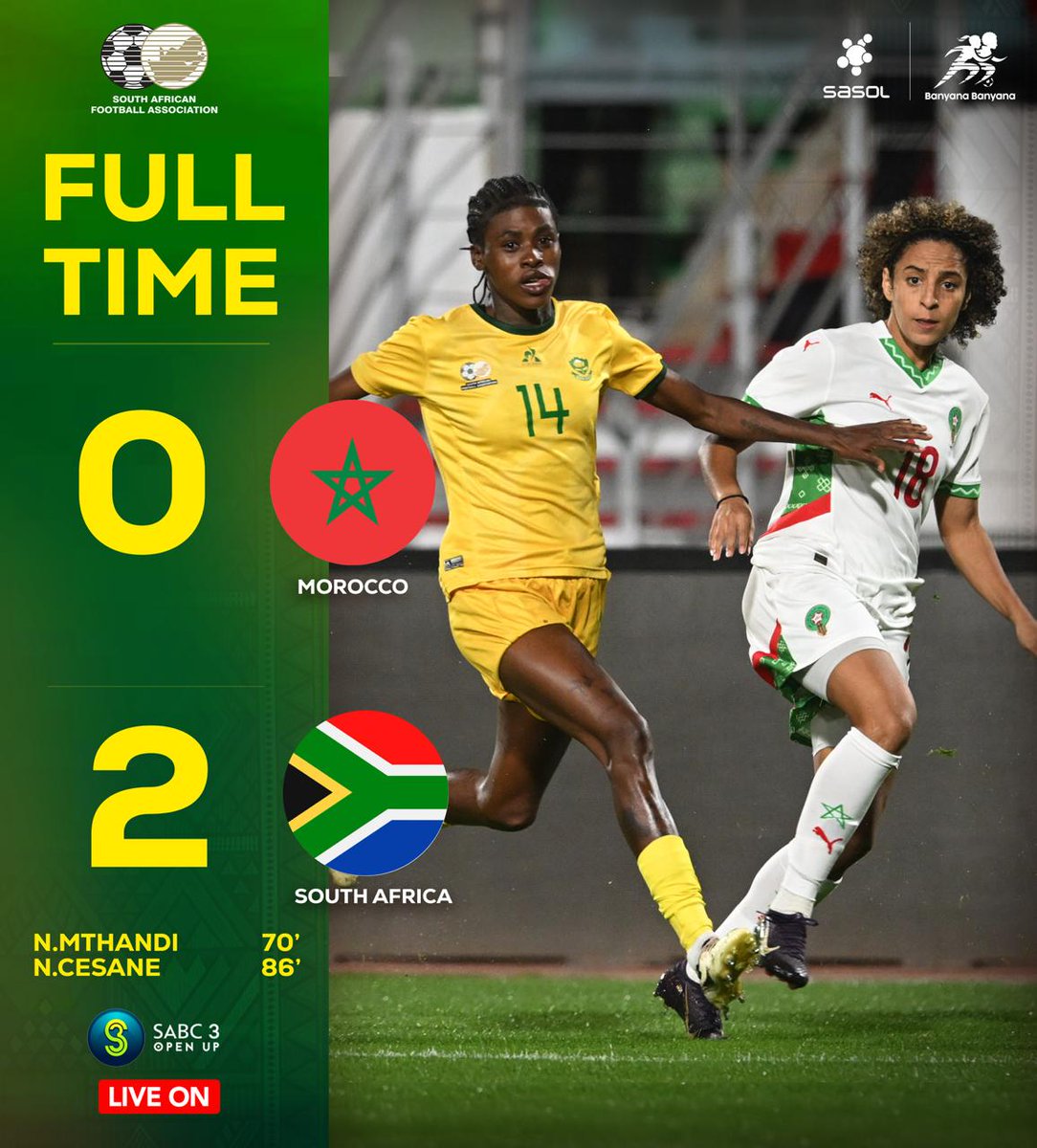 Banyana_Banyana's tweet image. And that is how it ends in Agadir, with Banyana Banyana defeating Morocco  
#SasolinSport 
#LiveTheImpossible 
#BanyanaBanyana