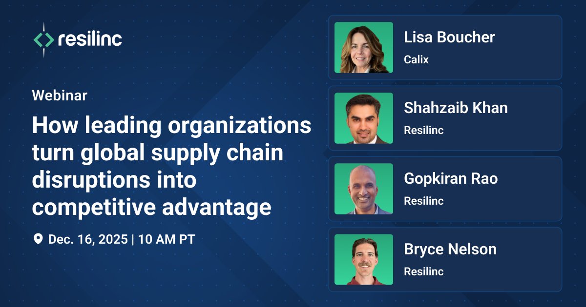 Curious what intelligent disruption agents can do for your supply chain?

Join us Dec 16 at 10 AM PT to see how leading teams use autonomous agents to react in minutes—not days. Hear from Calix’s Lisa Boucher + Resilinc experts.

Register: okt.to/nTjfti