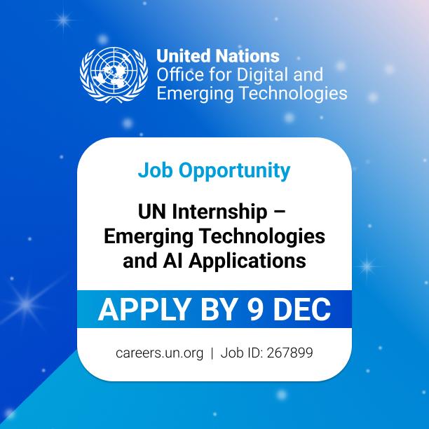 ODET_UN's tweet image. 🚨#UNJob Alert: Emerging Tech &amp;amp; AI Applications Intern

Advance innovation across #DigitalCooperation:
- Develop prototypes &amp;amp; workflows with AI tools
- Support digital platform development &amp;amp; maintenance
- Prepare knowledge materials

🔗Apply by 9 Dec: tinyurl.com/bdekczra