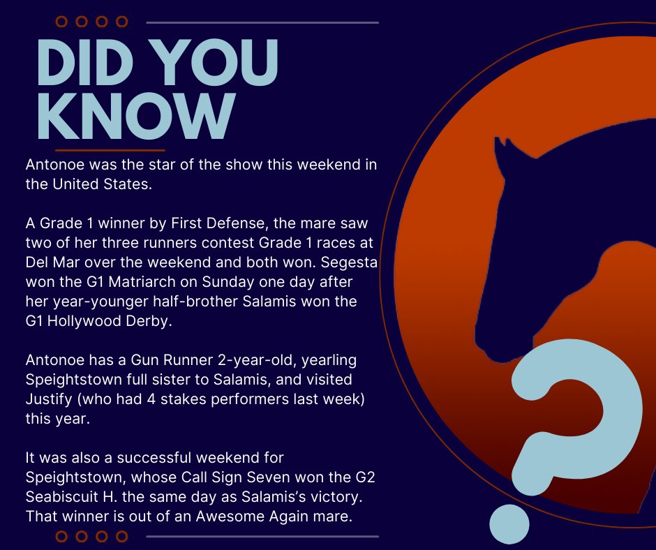 PyroisMedia's tweet image. It was very much a case of mare power this weekend when Antonoe dominated the results. There were two Grade 1s run in the United States with the mare seeing her runners by Ghostzapper and Speightstown, respectively, win both of them.