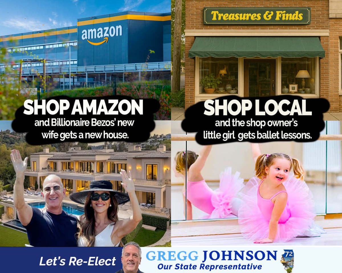 When we shop where we live, the money stays where we live. Invigorating our communities, building our Mom &amp; Pop businesses, helping our neighbors. When you shop the big boxes and online giants, your money leaves town and the rich get richer.