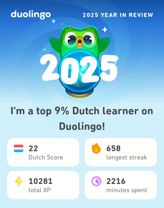 jtwarnes's tweet photo. My 2025 Duolingo stats are in! How did you do? #Duolingo365 https://t.co/SAeoiE95So