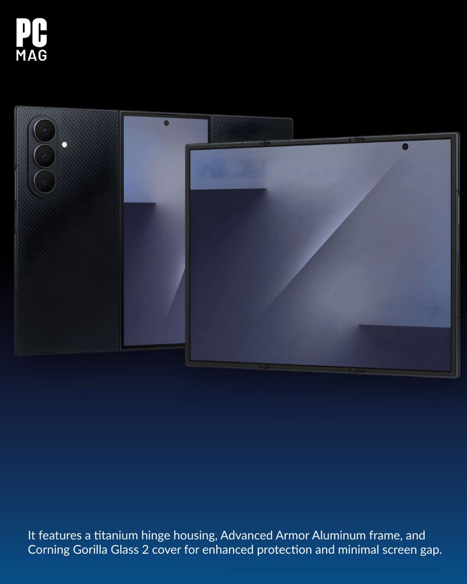 PCMag's tweet image. Samsung's latest experiment in mobile form factors is finally here.📱📂

The Galaxy Z TriFold is a premium phone with two flaps that open up into an expansive, 10-inch screen. It basically turns into a Galaxy Tab 10 FE.

#GalaxyZTriFold #FoldableTech 

📸: Samsung

Read more 🔗