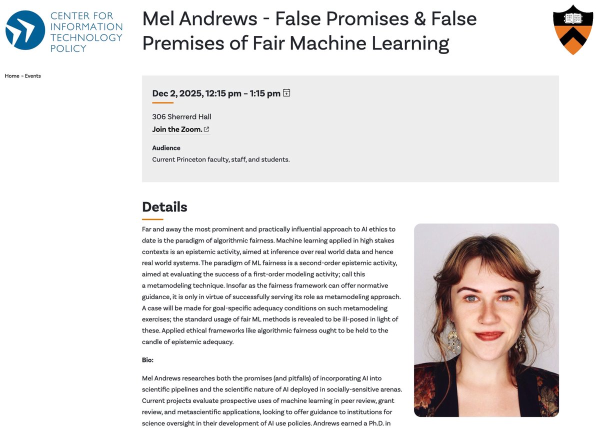 bayesianboy's tweet image. I had the privilege of delivering my first talk at @Princeton @PrincetonCITP today on epistemic deficiencies of algorithmic fairness.