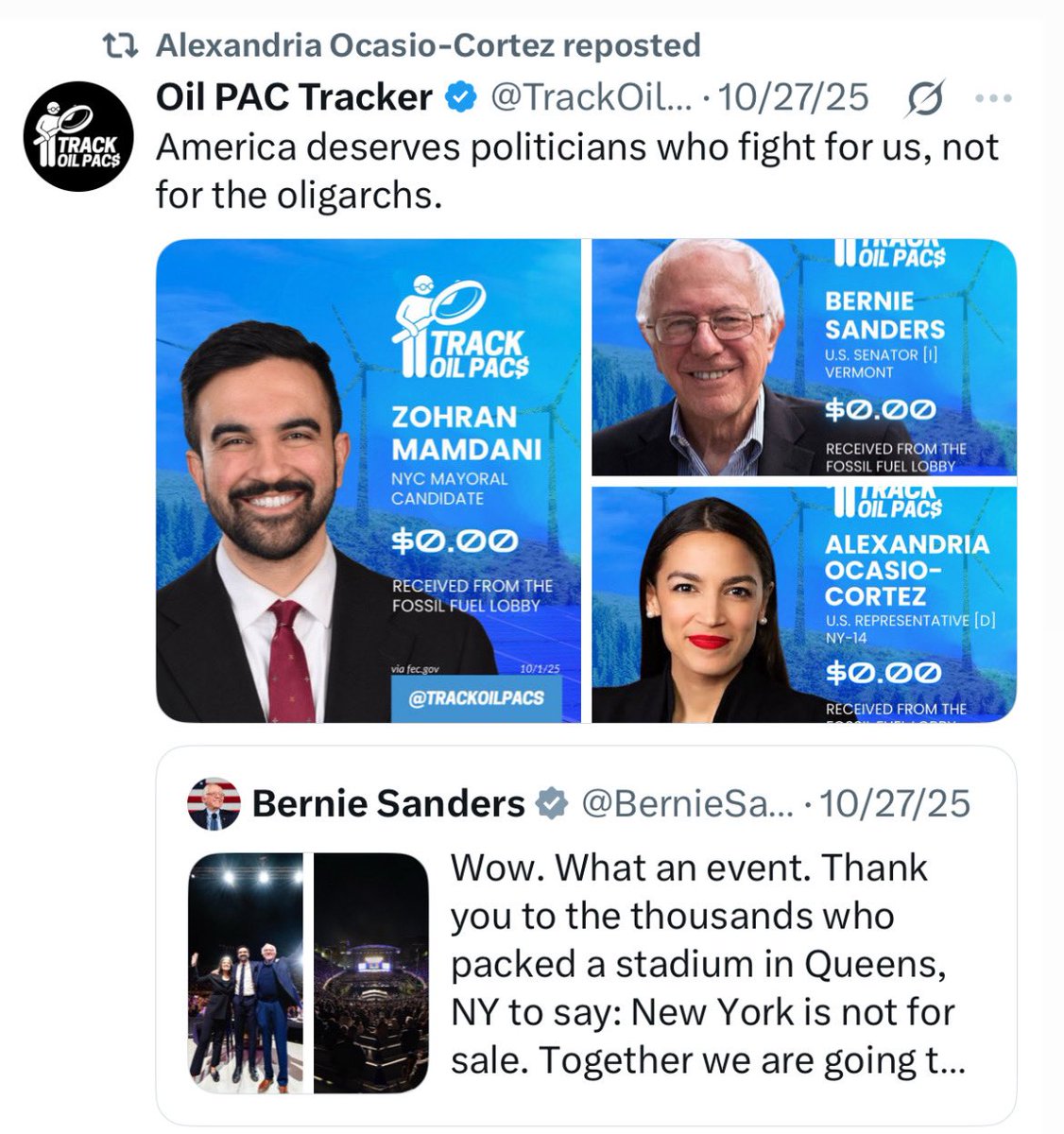 TrackOilPACs's tweet image. Thank you for supporting our work, @AOC! :)

We need more politicians like AOC that loudly rejects the fossil fuel lobby and fight every day for a just, livable future for all.☀️
