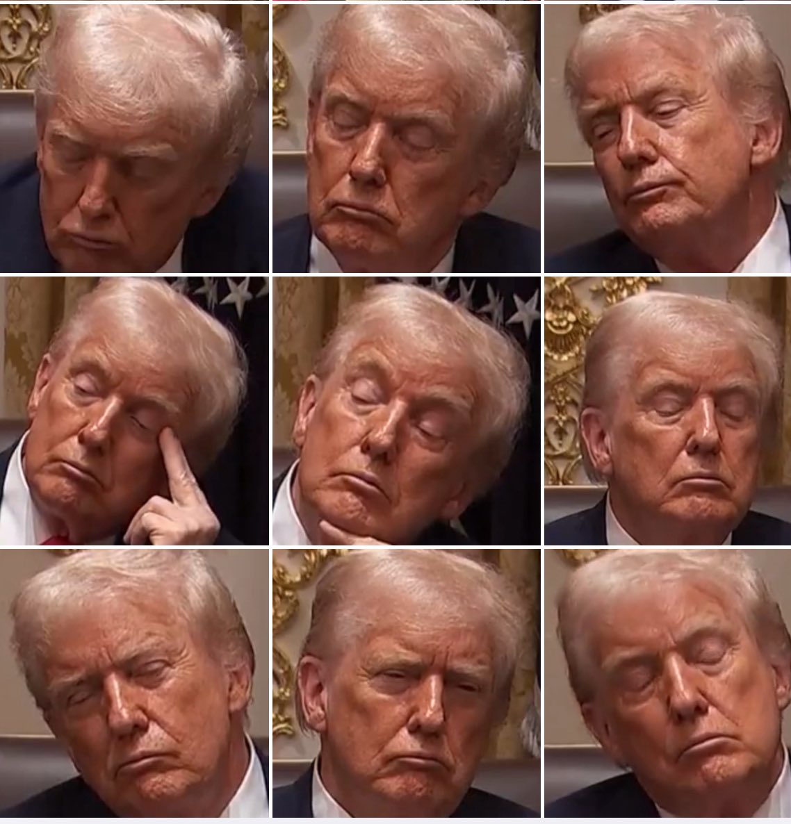 AntiTrumpCanada's tweet image. Earlier today the White House tweeted: “No one works harder for the American people.”

Trump today during his Cabinet meeting: “Zzzzzzzzzzzzz”