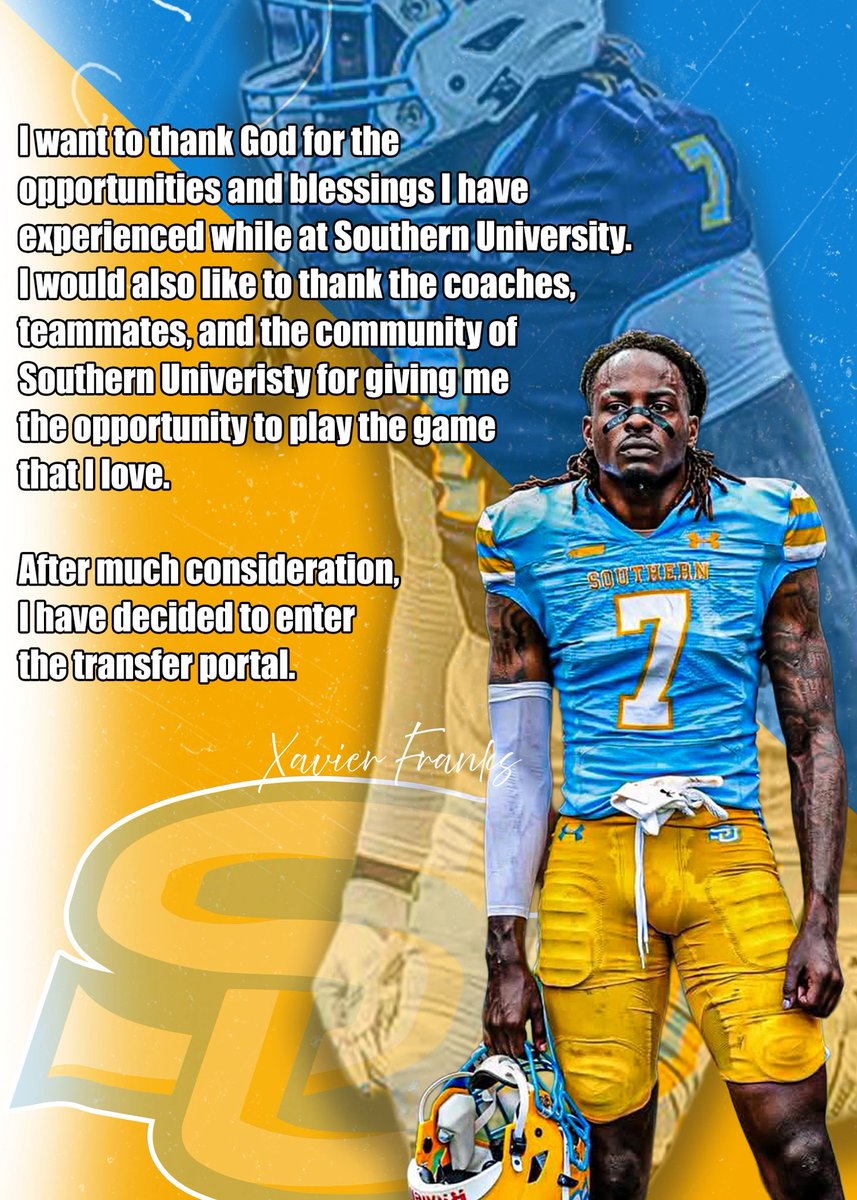 HBCUSports1's tweet image. Zay Franks (CB) from Southern enters the portal as a Graduate transfer with one-year of eligibility 
* Hometown: Magee, MS