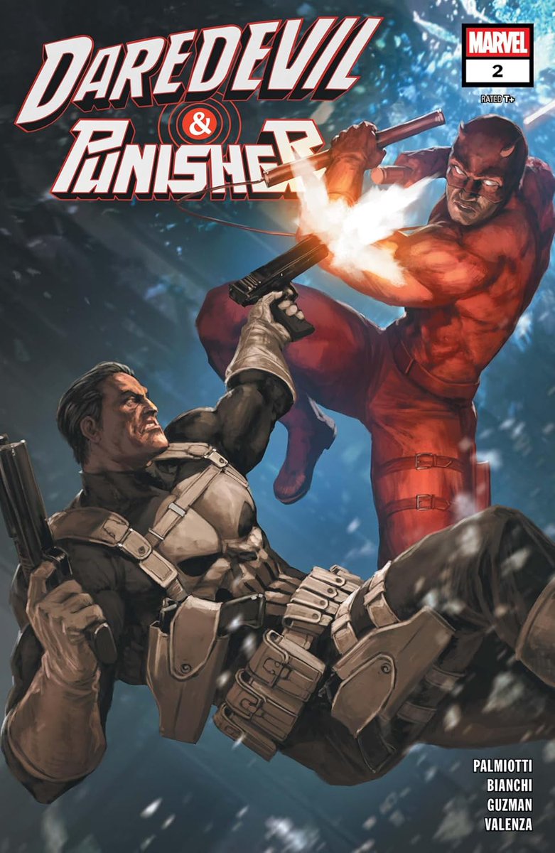 manwithoutfear's tweet image. The second issue of Daredevil/Punisher: The Devil&apos;s Trigger comes out December 17 by Palmiotti, Bianchi, Guzman, and Valenza.  Here&apos;s the cover by Skan with issue number, titles and credits. (This is the digital version, the print cover will have the UPC)
