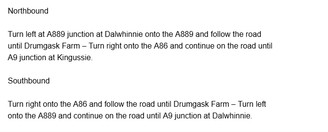 trafficscotland's tweet photo. ❗️UPDATE ⌚️20:16
🗺️#A9 Newtonmore
⛔️The #A9 remains ⛔️CLOSED in BOTH DIRECTIONS⛔️ at the Ralia café due to a road traffic collision
🚗Drivers should use diversion:
N/B #A889 > #A86 > #A9 at Kingussie
S/B #A9 at Kingussie > #A86 > #A889
Diversion 19.6 miles
#ExpectDelay https://t.co/DnC5lsdJMv