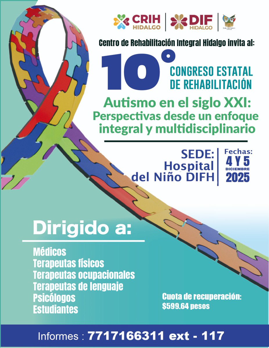 difhgo's tweet image. El 10° Congreso Estatal de Rehabilitación llega este 4 y 5 de diciembre al Hospital del Niño DIFH. 🧩🧠✨ 
Un espacio para actualizar, aprender y fortalecer la atención a quienes más lo necesitan.
📲Informes: 7717166311 ext. 117