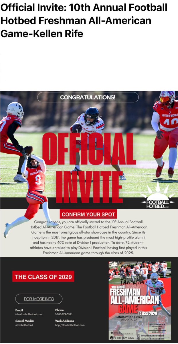 kellen_rife's tweet photo. Thank you @FootballHotbed for the All American invitation!!#AGTG #football #hotbed #football #huntington #westmade @sethlewis03 @CoachBarker_99 @CoachPenn @CoachReamon @Coach_Dennison https://t.co/xUgBGGsdAP