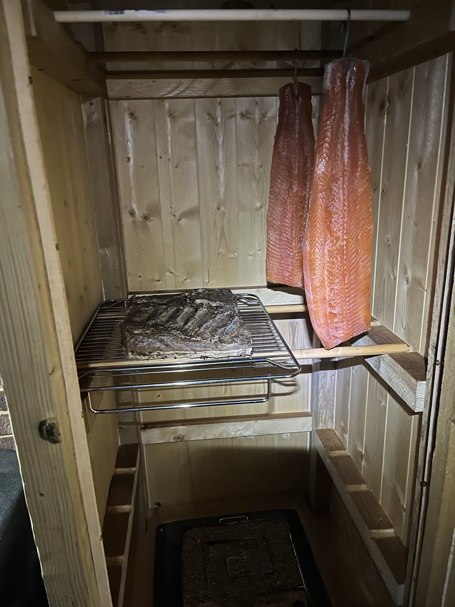 Trout and pork belly in the cold smoker for 16 hours! 👍😋😋