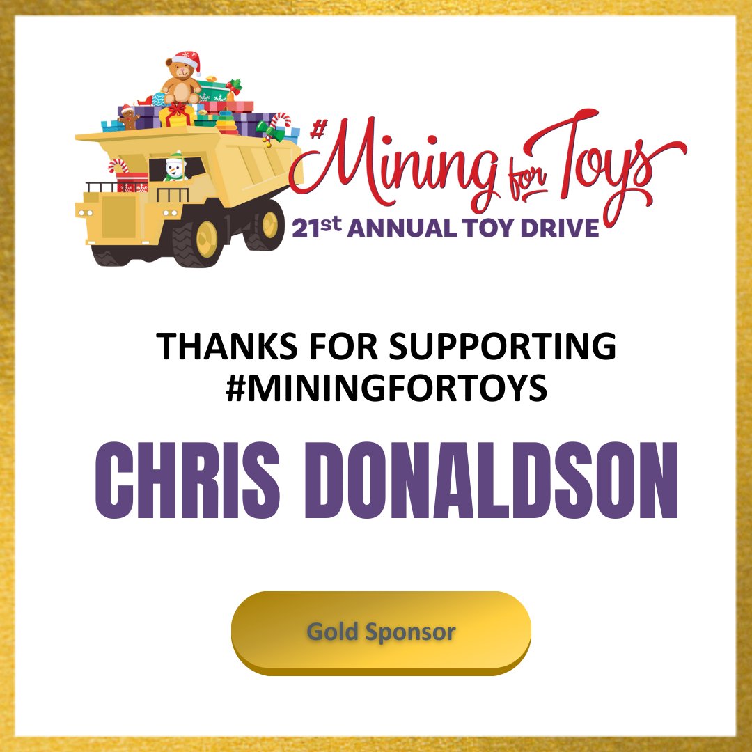 MiningForToys's tweet photo. Huge thanks to @ChrisCDonaldson , CEO of @ValkeaResources for his personal Gold Level sponsorship of #MiningForToys!

Chris supports this cause every year, &amp; we’re so grateful for his ongoing generosity. 🎁✨

Join the fun and donate today: https://t.co/hnlY9XfFfJ

#LMCB https://t.co/JgbkB2Imt6