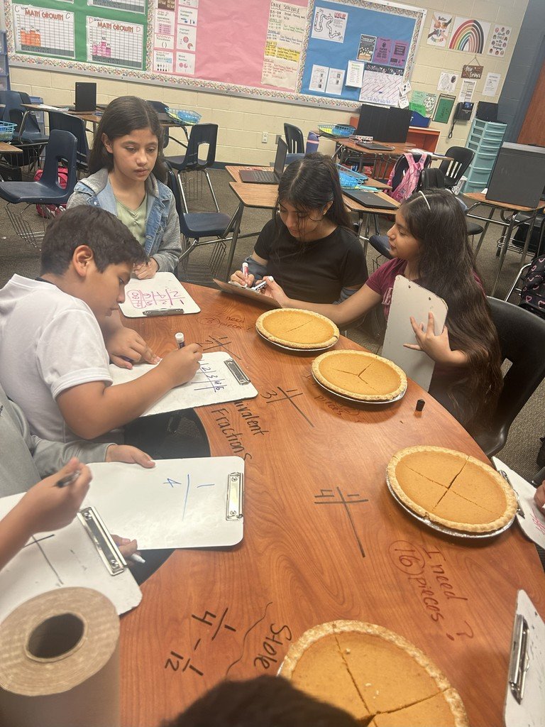 Right before Thanksgiving Break, Mrs. Grimes—our amazing Bilingual Math teacher—brought fractions to life with a festive twist! She introduced her students to pumpkin pie, a treat many of them had never tried before 🥧✨