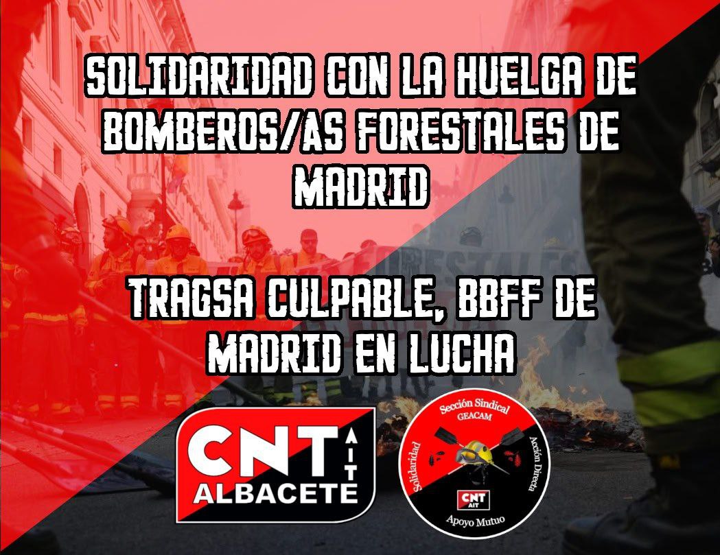 alcomar85's tweet photo. 🟥⬛ #MADRID SOLIDARIDAD CON LA HUELGA DE BOMBEROS/AS FORESTALES DE LA COMUNIDAD DE MADRID
#BomberosForestalesCMEnHuelga
#BomberosForestales
#BomberosEnLucha
#Solidaridad
#apoyomutuo
#acciondirecta
#CNTAIT https://t.co/hdT63tSyrn