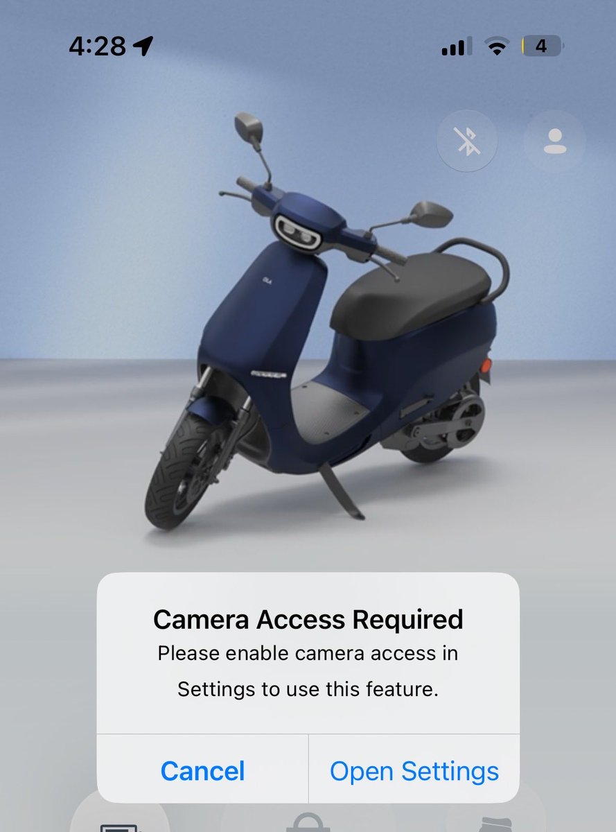 anilyln's tweet photo. @OlaElectric why should I give camera access?(I get it for docs) If I reject/cancel it once why do you persistently kept asking? First fix the proximity lock which almost never works. And why do the app keep killing and one have to struggle when opening it in lower basements. https://t.co/tN4muD95EB