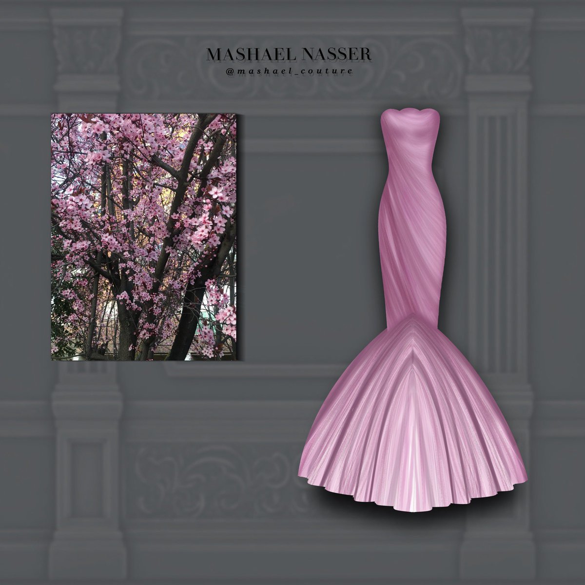 ثاني فستان مستوحى من الساكورا اليابانية

حبيت يكون الجزء العلوي من التول الناعم 
ليمثل رقة بتلات الزهرة 
اما الجزء السفلي يمثل زهرة الساكورا كامله في بداية الازدهار 🌸🇯🇵