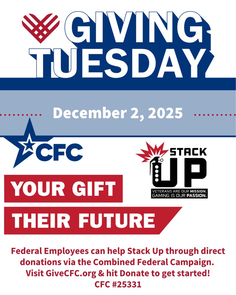 StackUpDotOrg's tweet image. It&apos;s #GivingTuesday every Tuesday at Stack Up as fundraising for our mission never ends. 

Instead of posting fundraising links everywhere, we&apos;ll remind you that if you&apos;re a federal employee, you can visit givecfc.org &amp;amp; donate to Stack Up directly every paycheck. CFC…