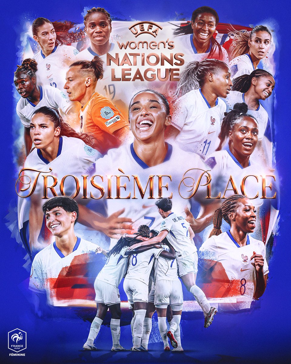 equipedefranceF's tweet image. 𝐌𝐄́𝐃𝐀𝐈𝐋𝐋𝐄 𝐃𝐄 𝐁𝐑𝐎𝐍𝐙𝐄 ! 🥉

Nos Bleues terminent à la 3ᵉ place de la 𝑳𝒊𝒈𝒖𝒆 𝒅𝒆𝒔 𝑵𝒂𝒕𝒊𝒐𝒏𝒔 après leur match nul en Suède (2-2) 🤝

Victoire 4-3 au cumulé sur les 2 matchs.