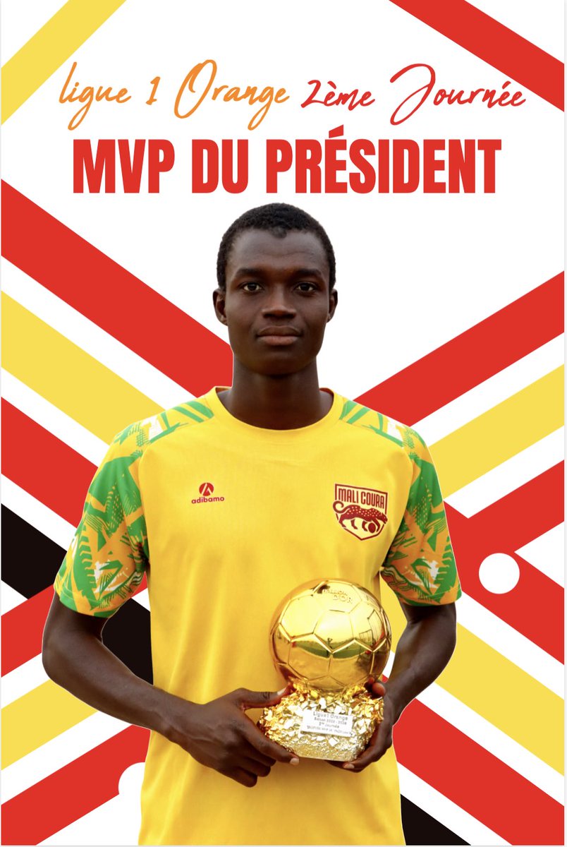AbmFootAcademy's tweet photo. Ligue 1 Professionnelle Orange

Pour cette deuxième journée,
⭐️ le Trophée MVP du Président est décerné à Amed Hassane, l’élégant milieu de terrain du FC Mali Coura.
Il a reçu :
🏆 Un magnifique trophée
💼 Une enveloppe de récompense
📄 Une attestation officielle
Félicitations https://t.co/pIXes1WbeY